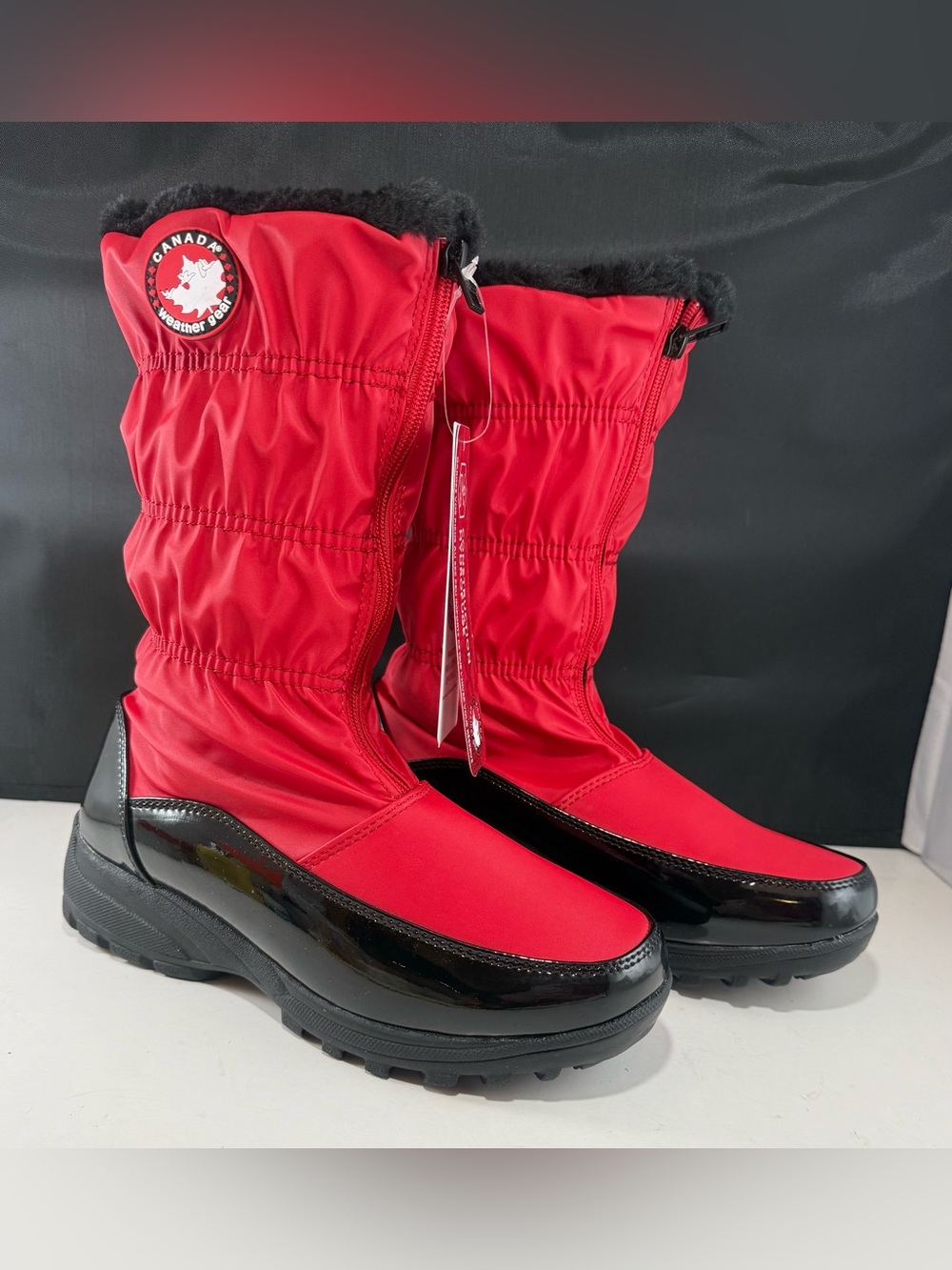 Canada “Winnie” Snow Womens Red Winter Rain Boots with Faux Fur Easy on/off